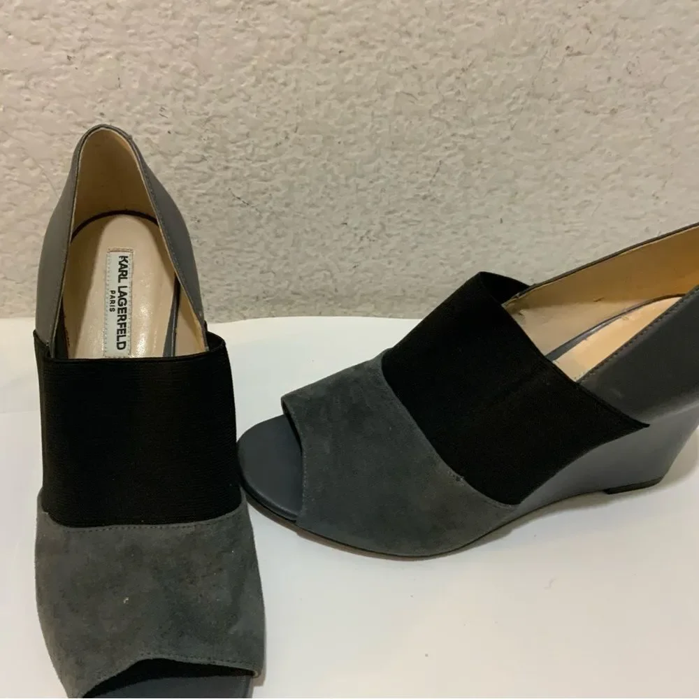 Karl Lagerfeld Moyen Darci Wedges 8 M Black Gray